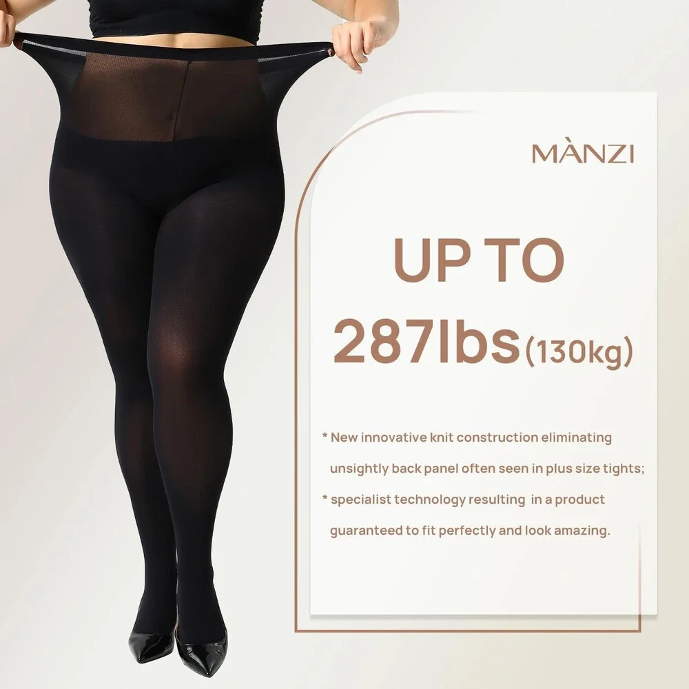 MANZI Women's Black Plus Size Opaque Control Top Tights 70 Denier XL-XXL - NWT